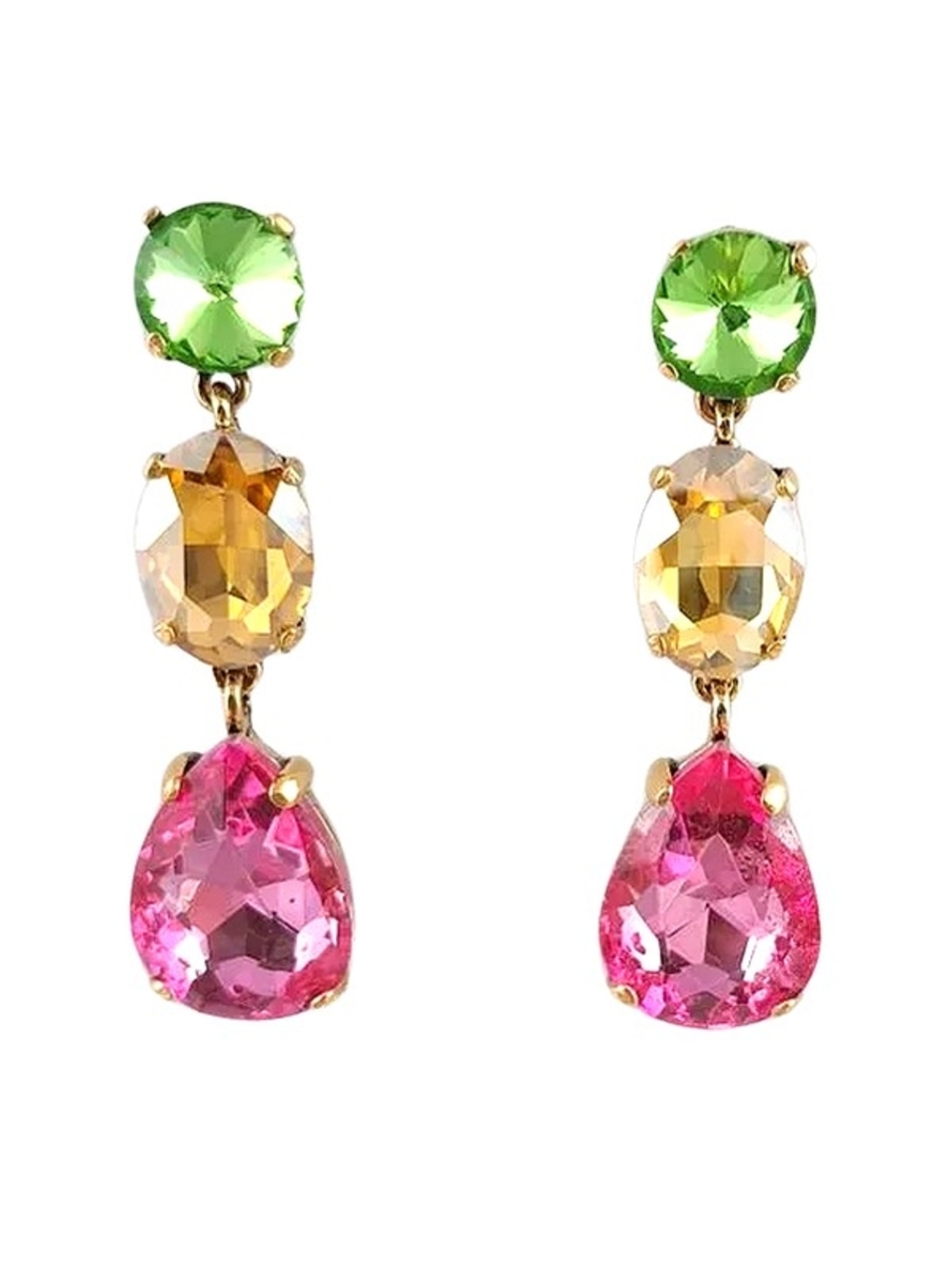 NWOT Multicolor Crystal Drop Earrings - Pink, Green & Amber